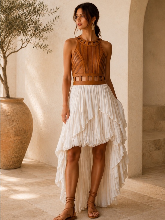 Aje Dresses & Skirts - Aje Leather Cutwork High-Low Bubble Hem Dress l Bohemian Rare Archival 🤎 Small